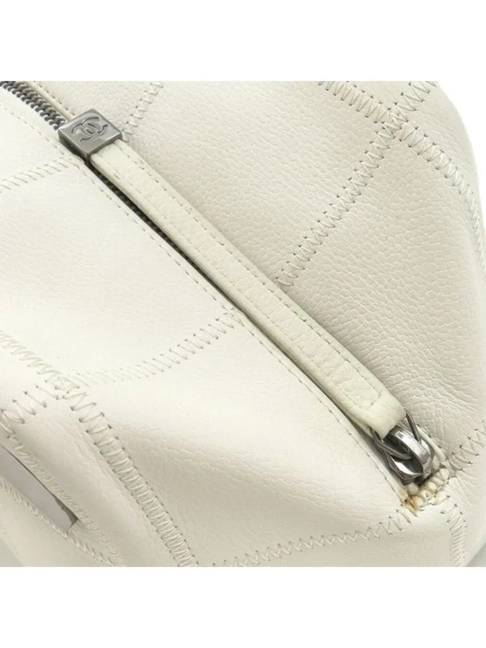 Chanel Handle Choco Bar Mini Boston Caviar Leather White Gunmetal Plaid Handbag